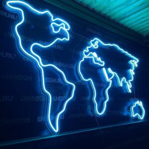 Неоновая вывеска карта мира
